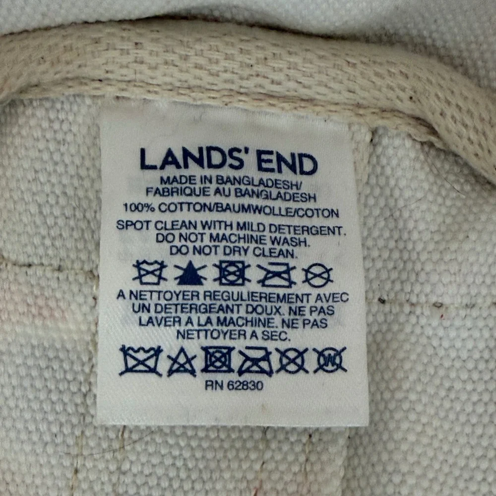 Lands End Canvas Tote Bag Small Zip Top Blue Red Geometric Polka Dot Preppy - Picture 7 of 8